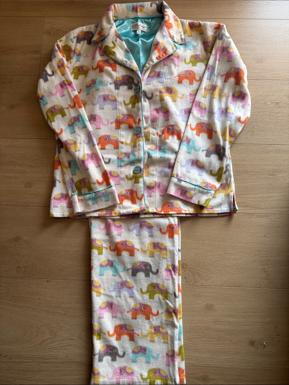 PJ Salvage Cream Pajama Set with Multicolor Elephant Print